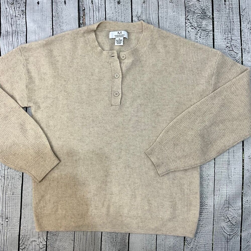 MAGASCHONI Cashmere Henley Waffle Knit Sweater